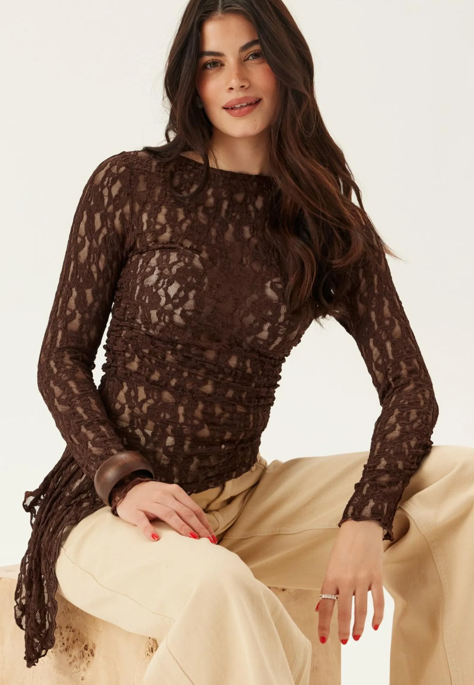 BUBBLEROOM Pitkähihaiset Topit|Pitsitopit*Asymmetric Lace Top