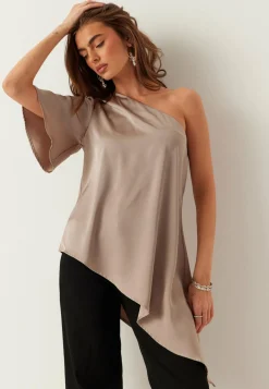 BUBBLEROOM Juhlasetit|Yksiväriset Puserot Ja Paidat*Asymmetric Satin Blouse