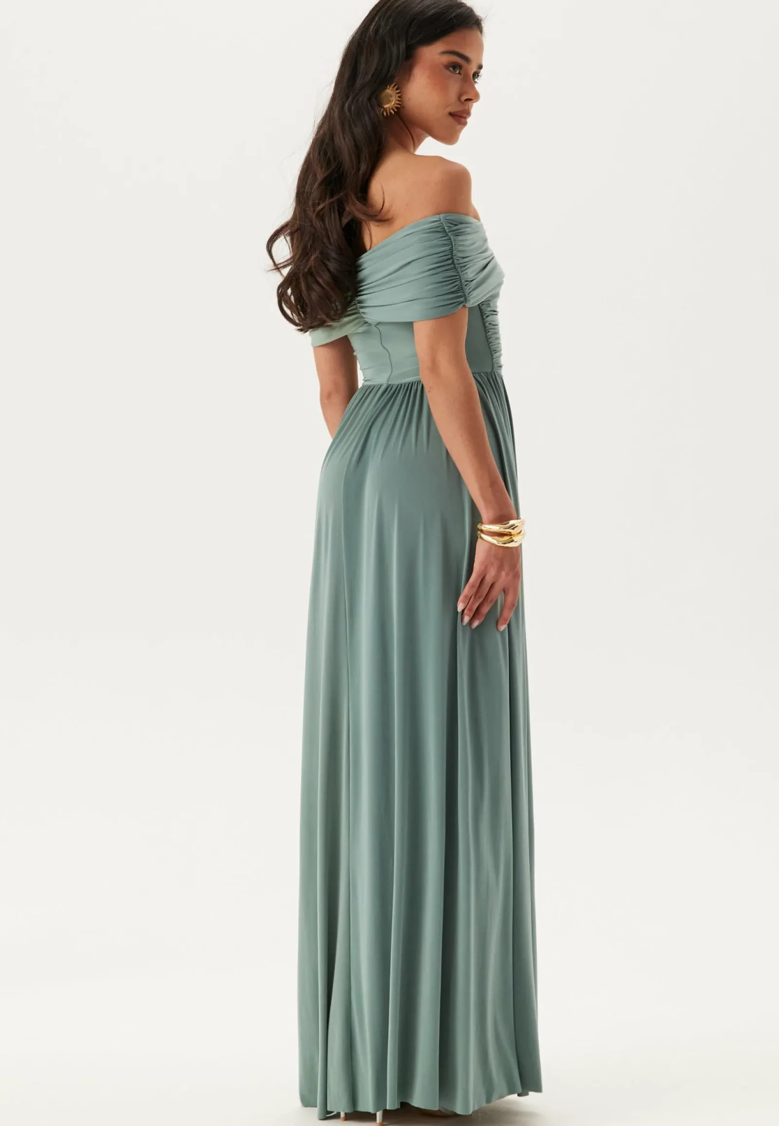 Goddiva Morsiusneitomekot|Vanhojentanssimekot*Bardot Rouched Maxi Split Dress