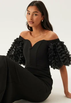 Goddiva Puhvihihalliset Mekot|Vanhojentanssimekot*Bardot Ruffle Sleeve Maxi Dress