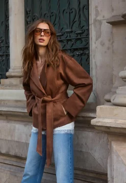 BUBBLEROOM Kevyet Takit|Takit*Belted Faux Suede Jacket