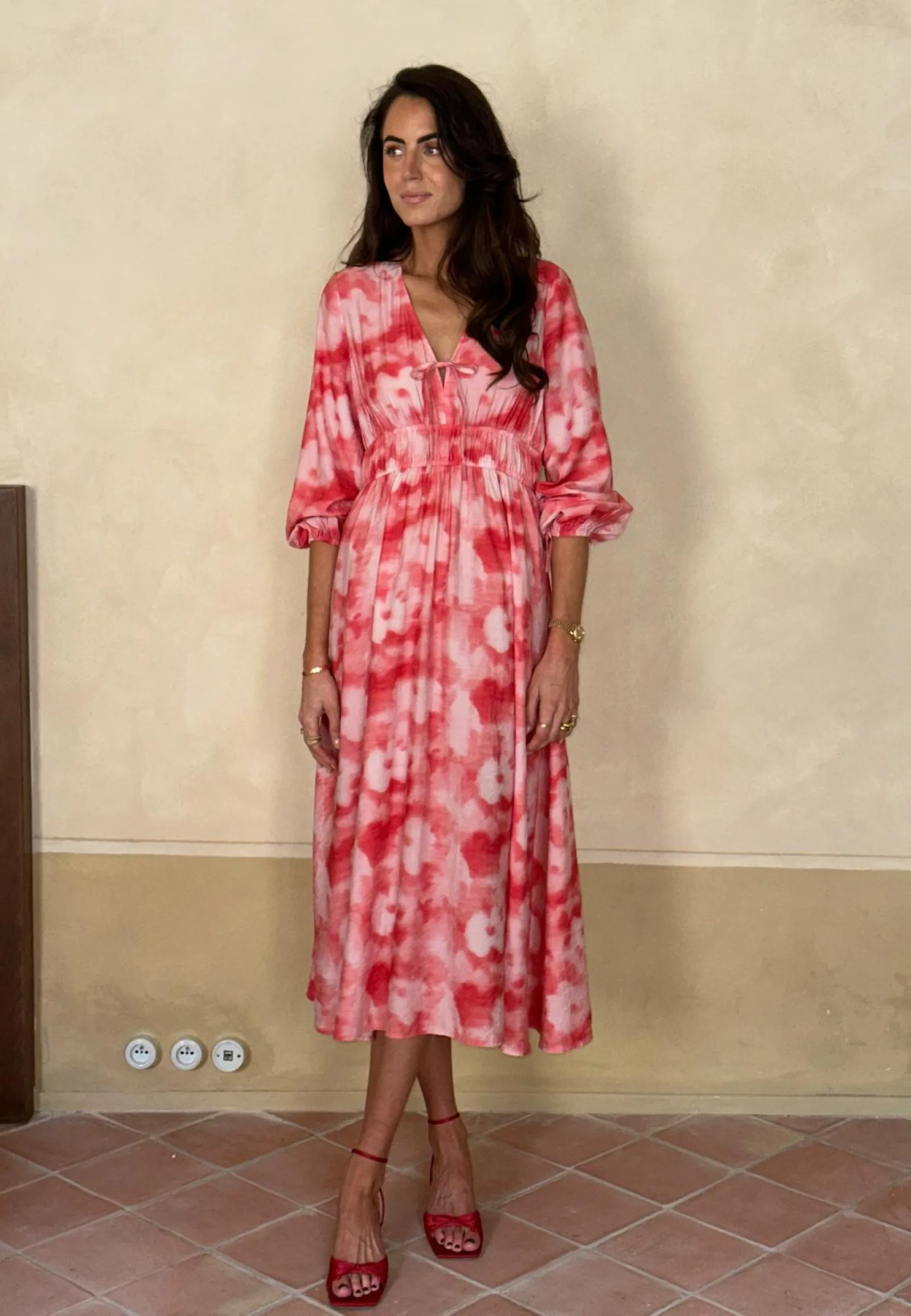 BUBBLEROOM Smokkimekot|Kukkakuosiset Ja Kuviolliset Mekot*CC V-neck Viscose Strap L/S Dress