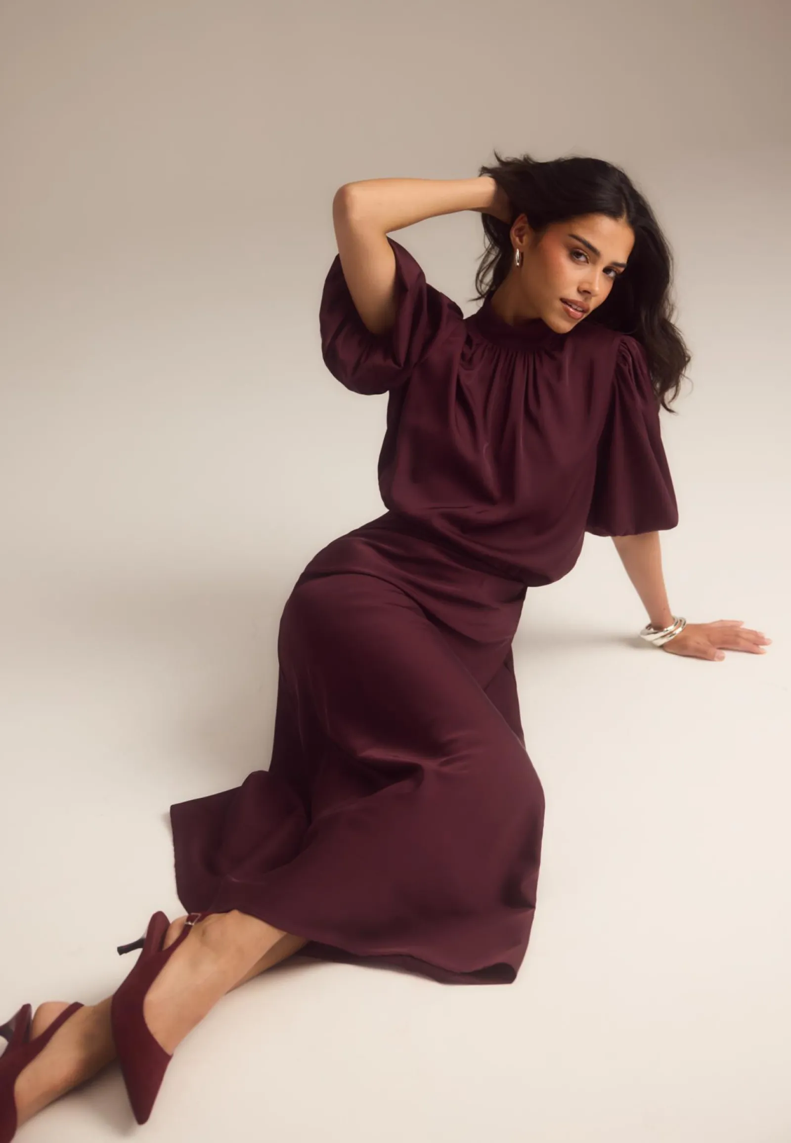 BUBBLEROOM Yksiväriset Puserot Ja Paidat|Tunikat Ja Puserot*Chimney Collar Puff Sleeve Blouse