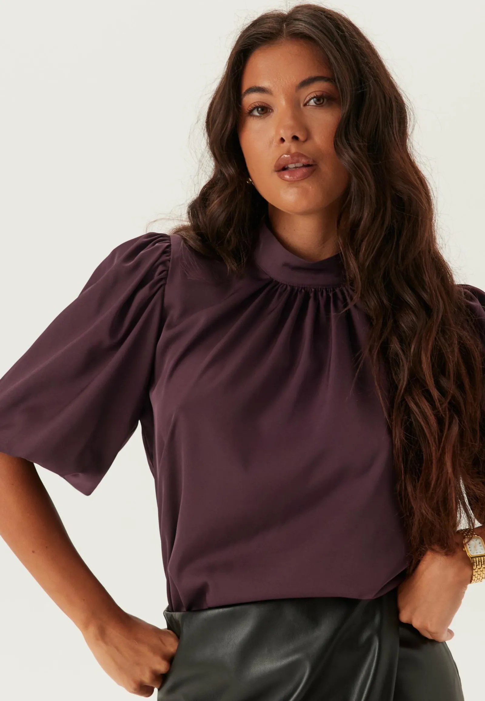 BUBBLEROOM Yksiväriset Puserot Ja Paidat|Tunikat Ja Puserot*Chimney Collar Puff Sleeve Blouse