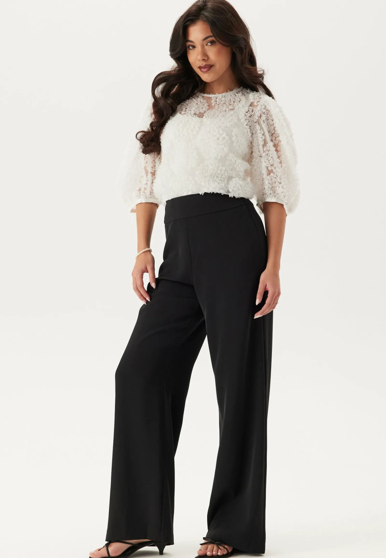 BUBBLEROOM Yksiväriset Puserot Ja Paidat|Tunikat Ja Puserot*3D Flower Puff Sleeve Blouse