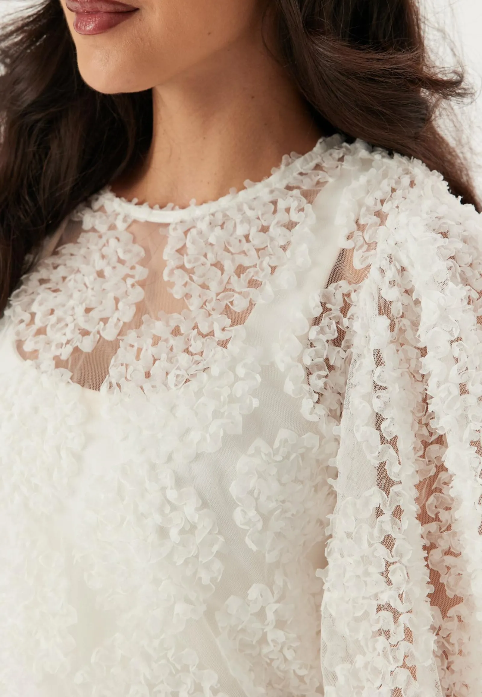 BUBBLEROOM Yksiväriset Puserot Ja Paidat|Tunikat Ja Puserot*3D Flower Puff Sleeve Blouse