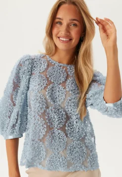 BUBBLEROOM Yksiväriset Puserot Ja Paidat|Tunikat Ja Puserot*3D Flower Puff Sleeve Blouse