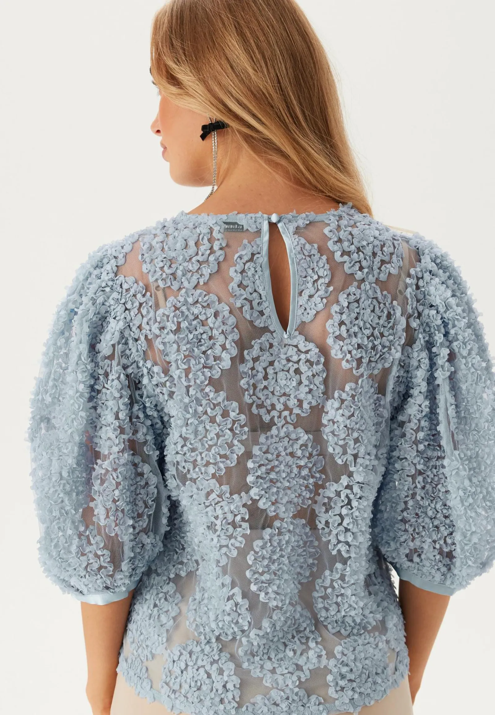 BUBBLEROOM Yksiväriset Puserot Ja Paidat|Tunikat Ja Puserot*3D Flower Puff Sleeve Blouse