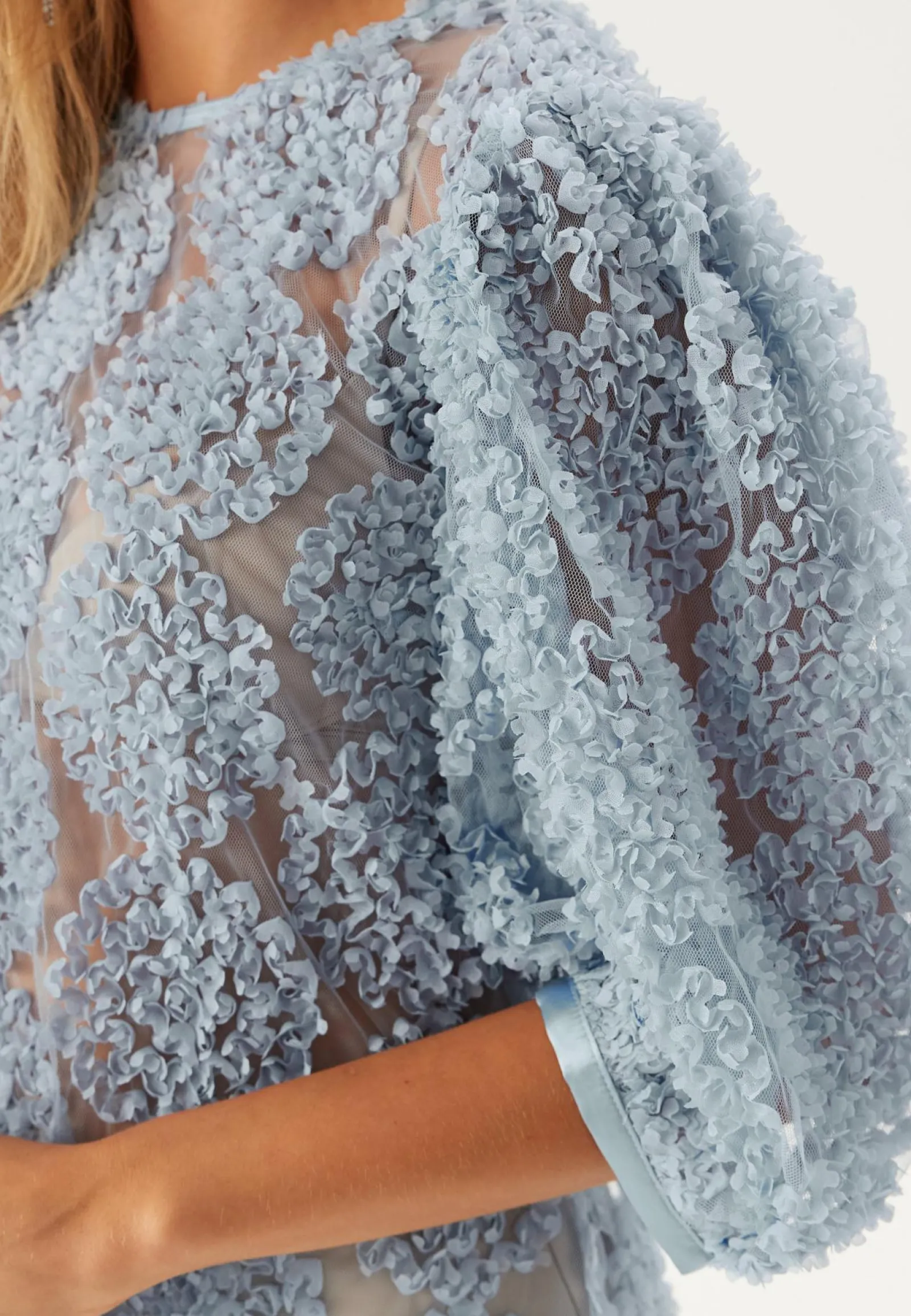 BUBBLEROOM Yksiväriset Puserot Ja Paidat|Tunikat Ja Puserot*3D Flower Puff Sleeve Blouse