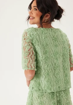 BUBBLEROOM Juhlasetit|Yksiväriset Puserot Ja Paidat*3D Flower Short Sleeve Blouse