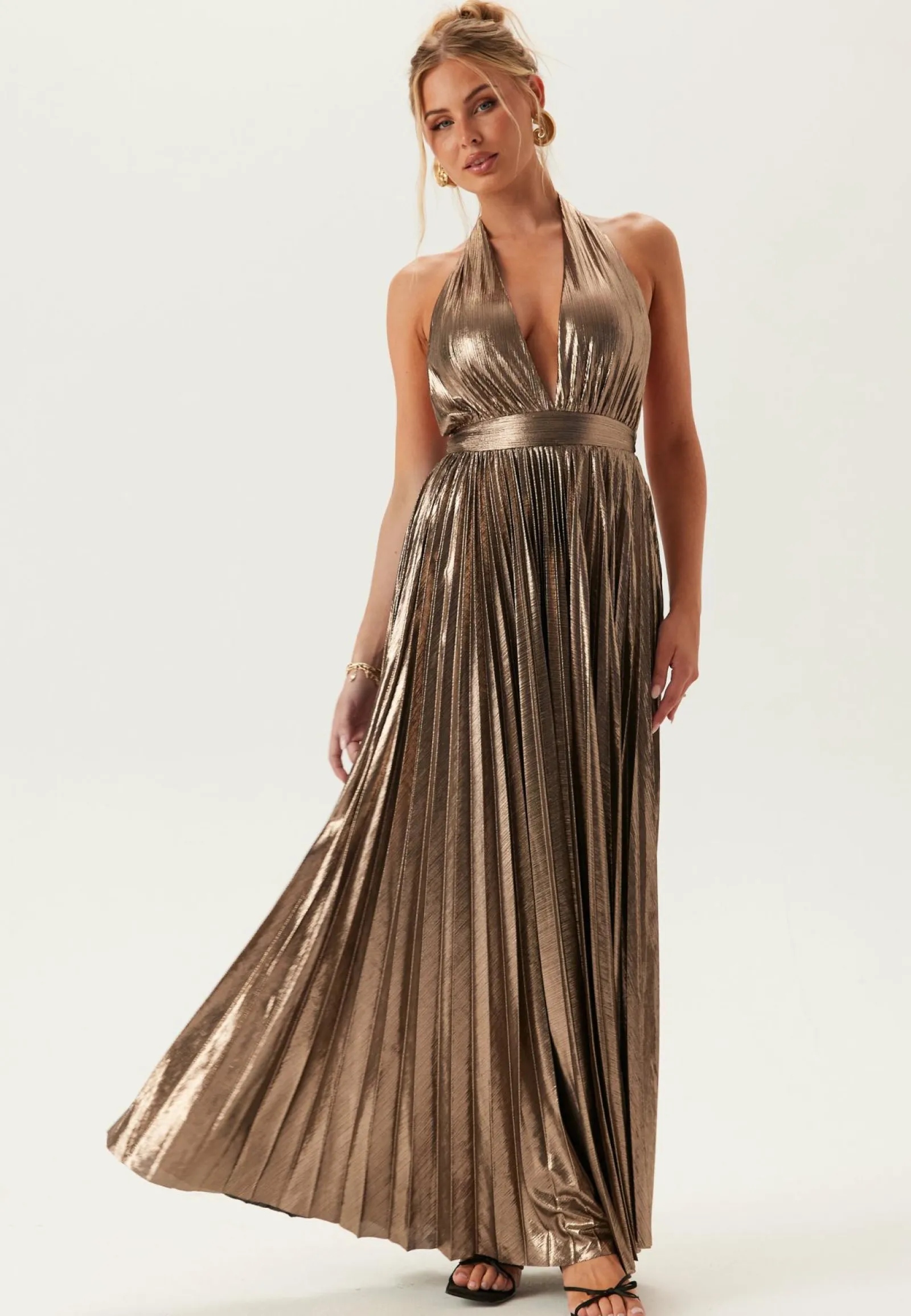 Goddiva Morsiusneitomekot|Vanhojentanssimekot*Deep V Pleated Halter Maxi Dre