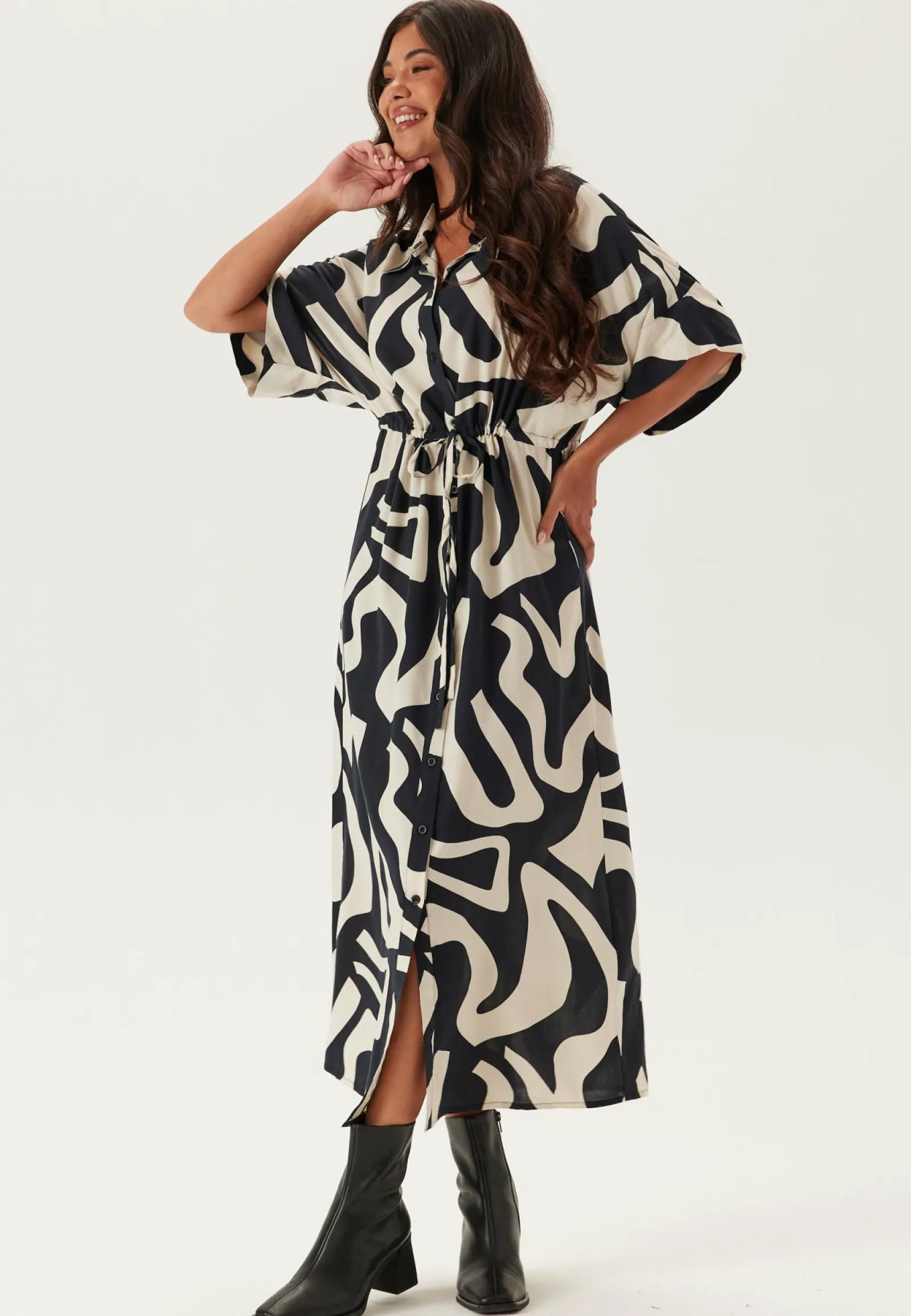 BUBBLEROOM Kukkakuosiset Ja Kuviolliset Mekot|Paitamekot*Drawstring Viscose Shirt Dress