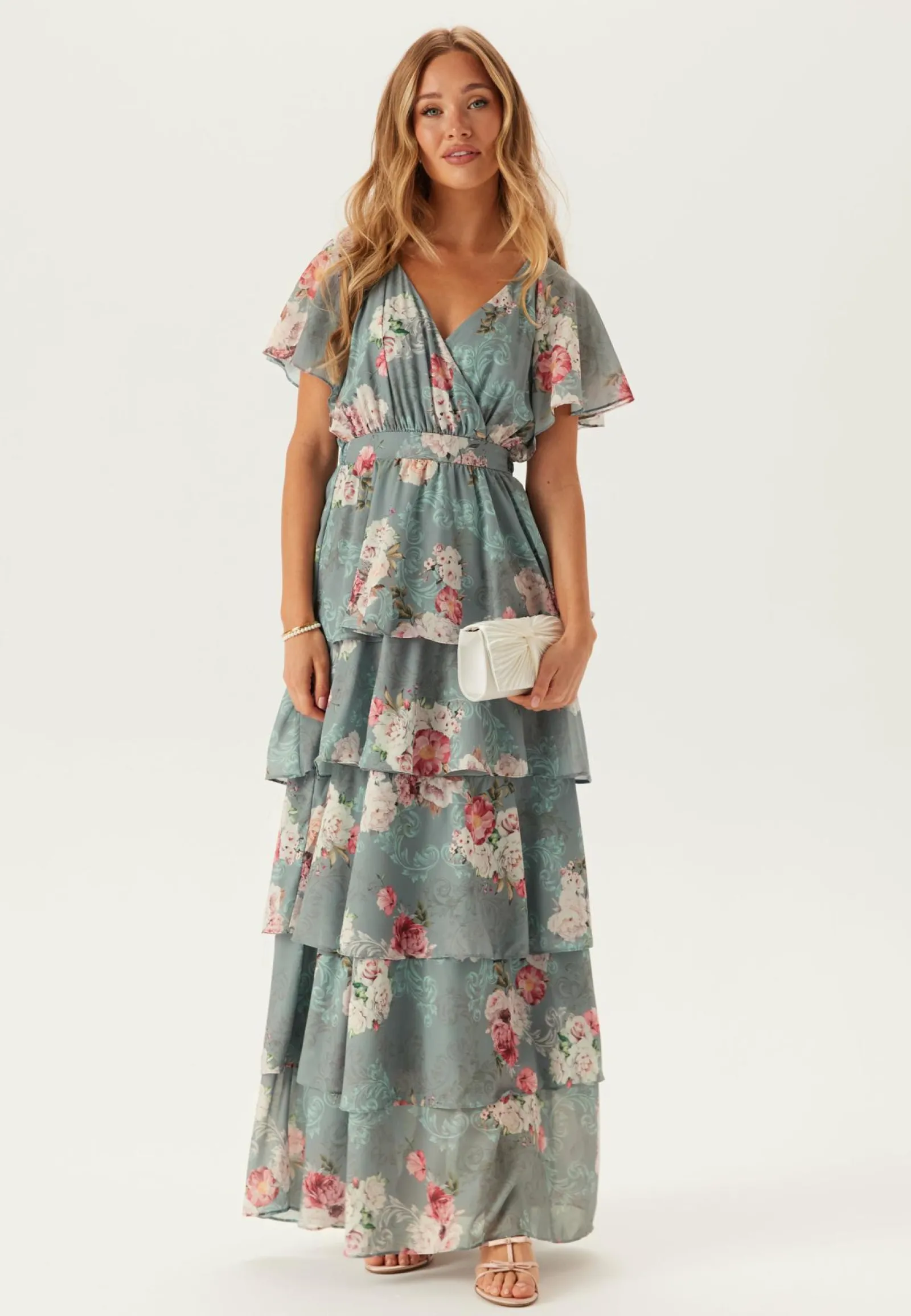 Goddiva Röyhelömekot|Morsiusneitomekot*Floral Flutter Tiered Maxi Dress