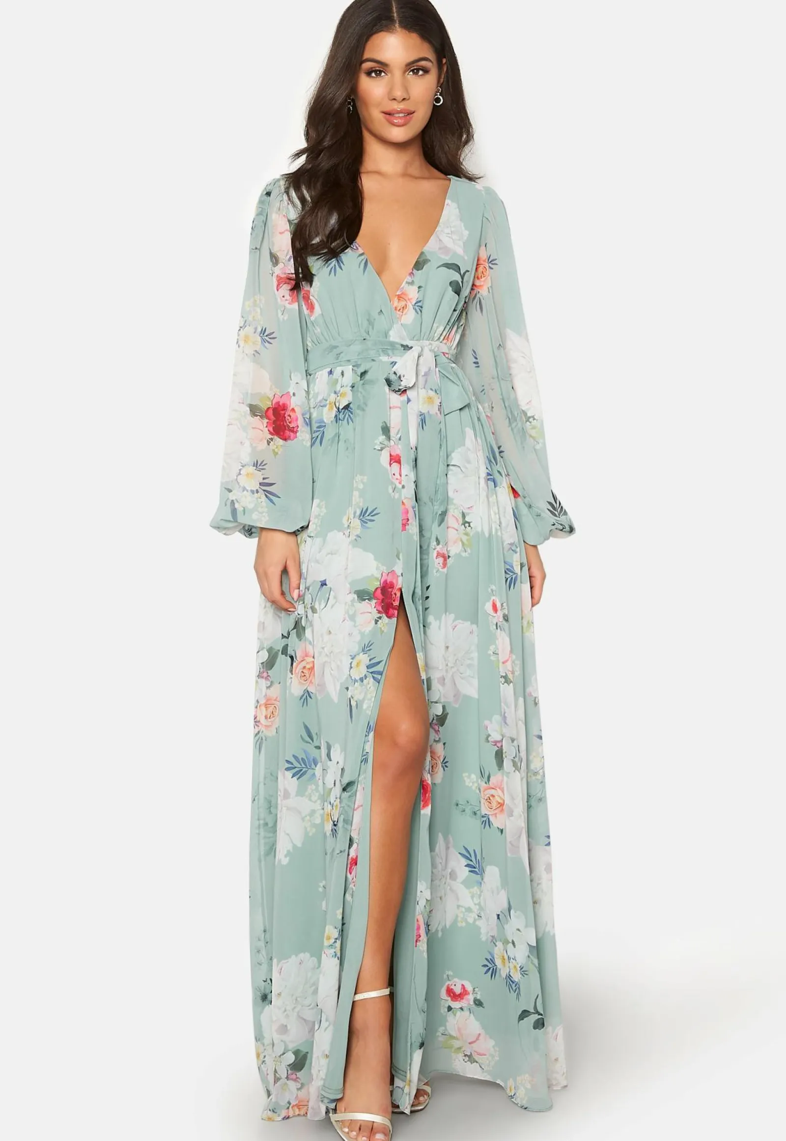 Goddiva Kukkakuosiset Ja Kuviolliset Mekot|Kesämekot*Floral Long Sleeve Chiffon Maxi Dress