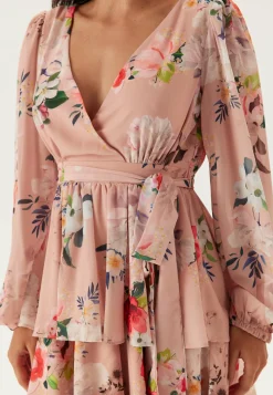 Goddiva Röyhelömekot|Kukkakuosiset Ja Kuviolliset Mekot*Floral Long Sleeve Tiered Skater Dress