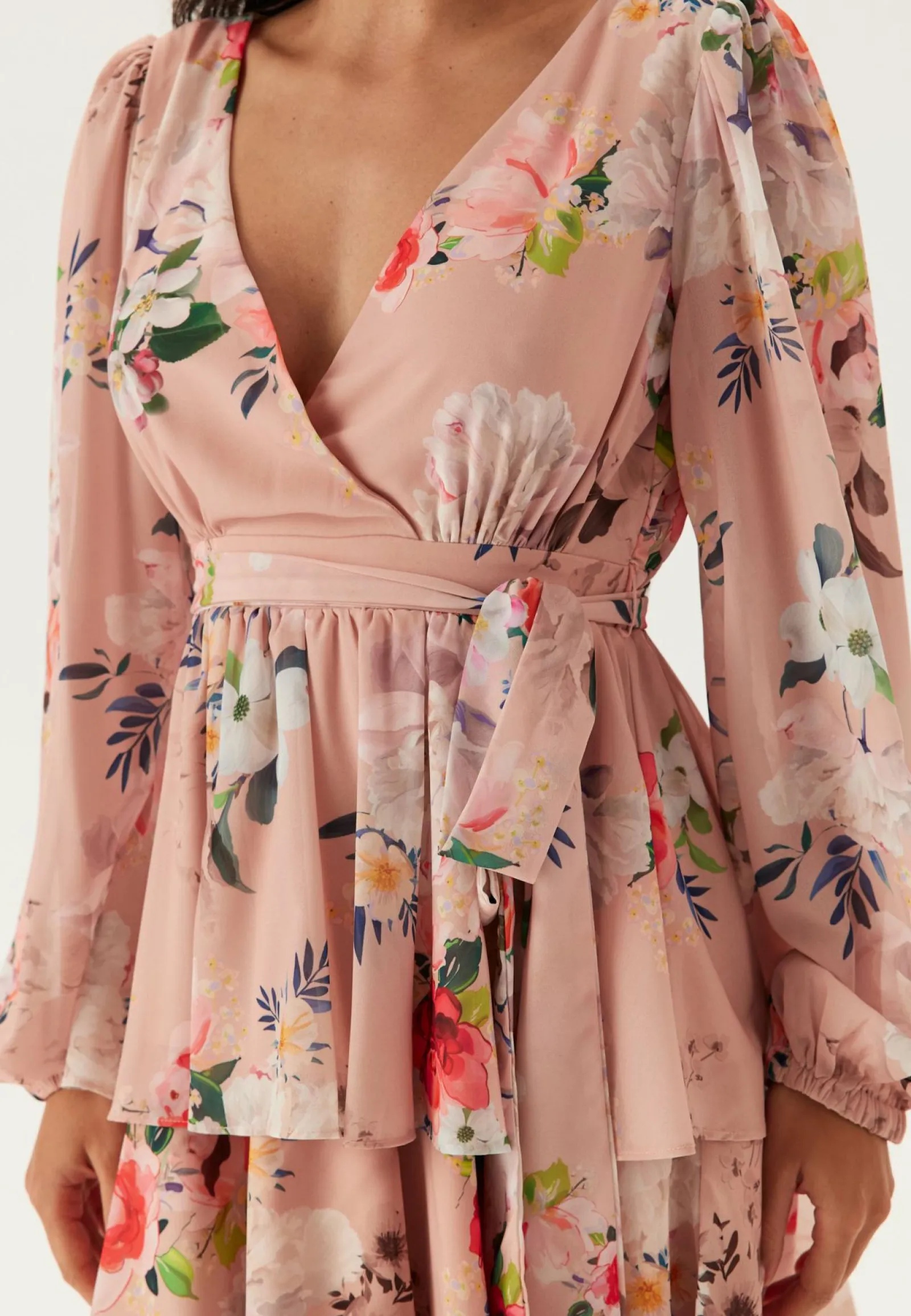 Goddiva Röyhelömekot|Kukkakuosiset Ja Kuviolliset Mekot*Floral Long Sleeve Tiered Skater Dress