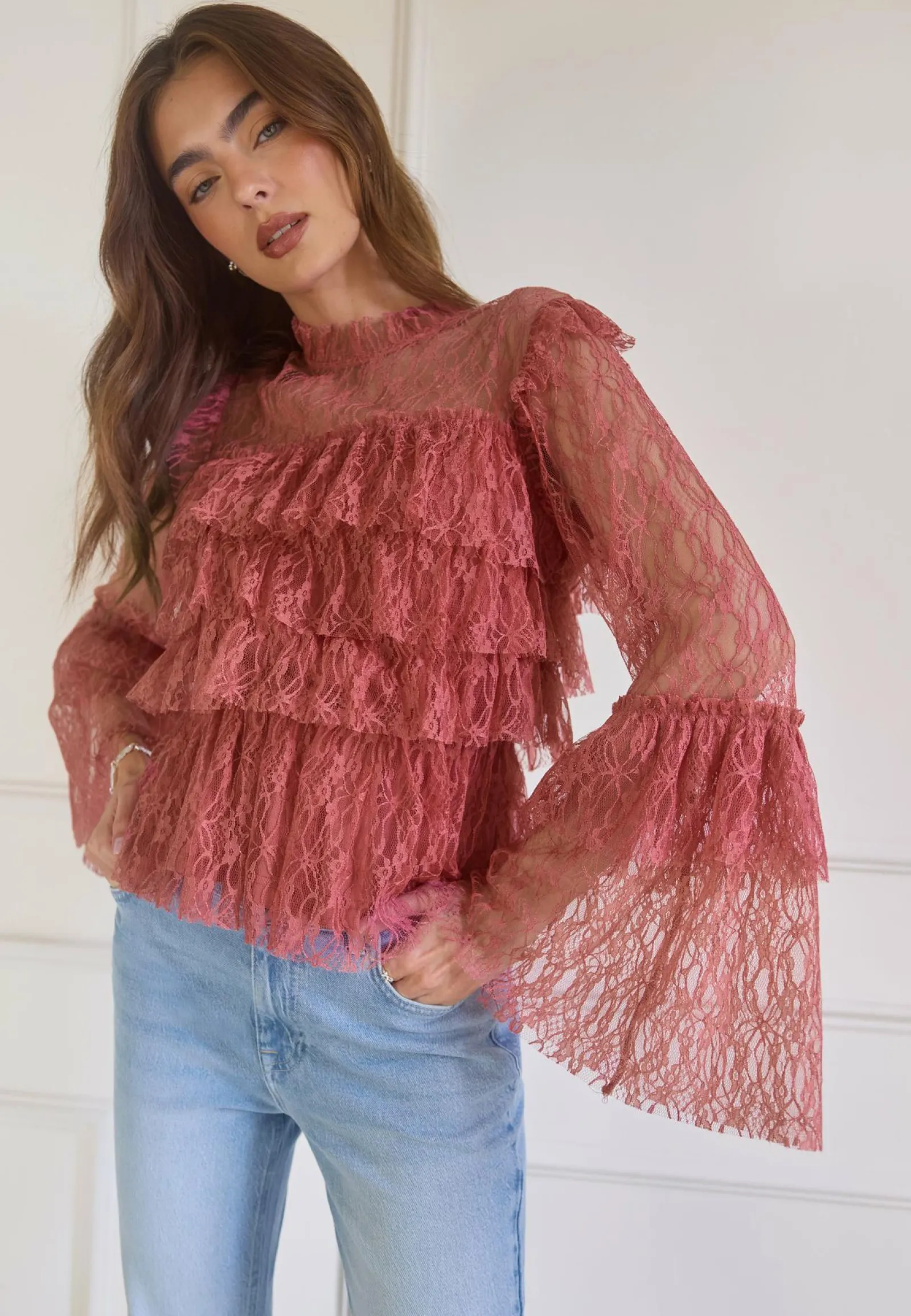 BUBBLEROOM Yksiväriset Puserot Ja Paidat|Röyhelöpuserot*Frill Lace Blouse