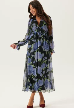 Bubbleroom Occasion Kukkakuosiset Ja Kuviolliset Mekot|Pitkähihaiset Mekot*Frill L/S Chiffon Midi Dress