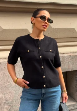 BUBBLEROOM Jerseypaidat|Neuletakit Ja Neuleet*Knitted Gold Button Cardigan