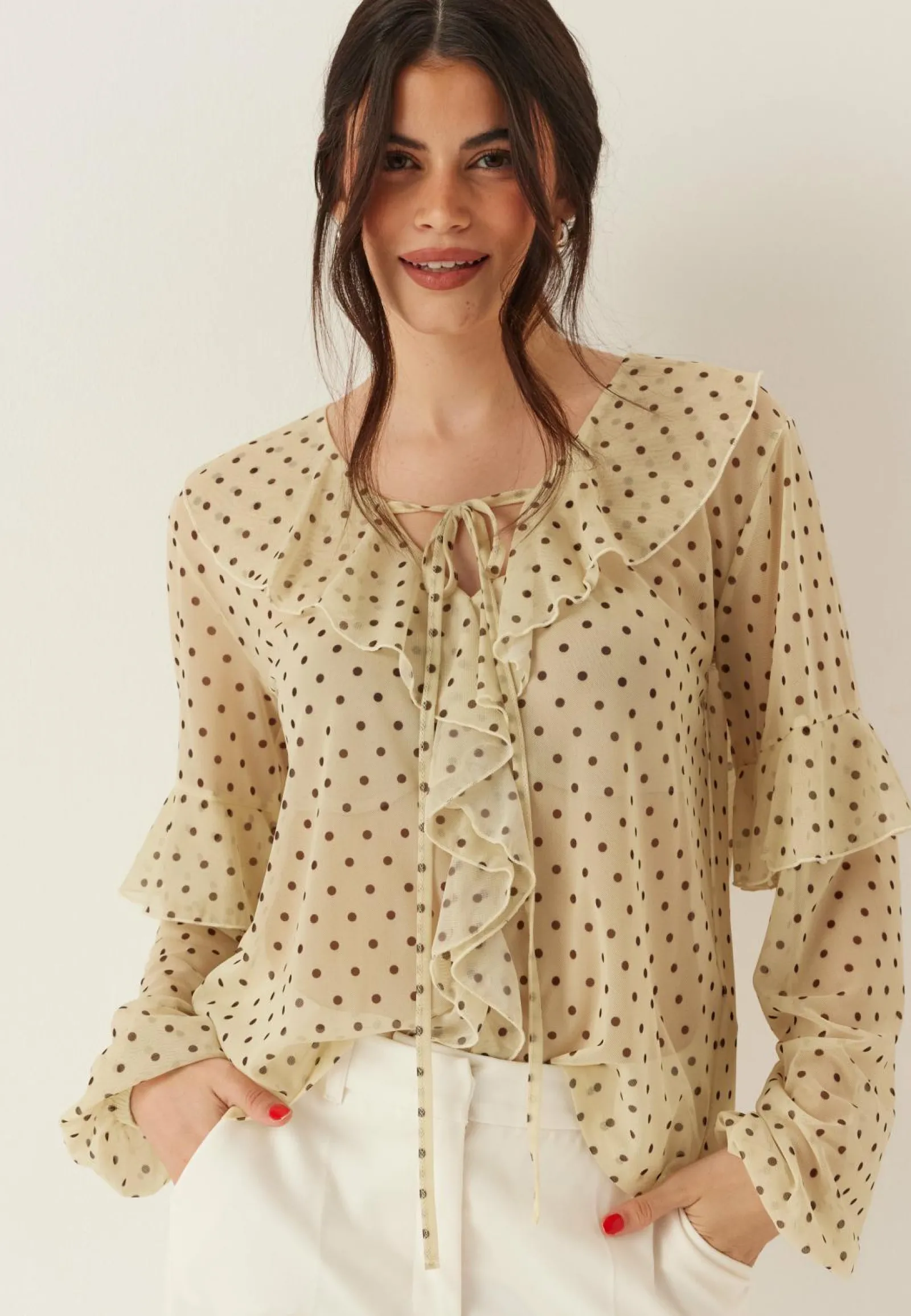 BUBBLEROOM Tunikat Ja Puserot|Rennot Puserot Ja Paidat*Mesh Frill Top