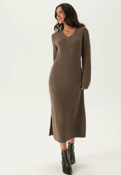 Object Collectors Item Ribatut Mekot|Pitkähihaiset Mekot*Objelva L/S RE V-NECK KNIT DRESS