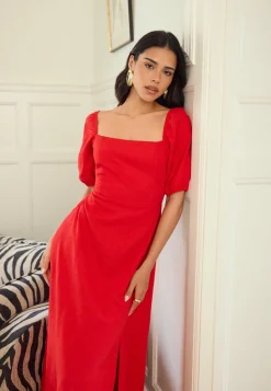 BUBBLEROOM Kesämekot|Midimekot*Puff Sleeve Linen Blend Dress