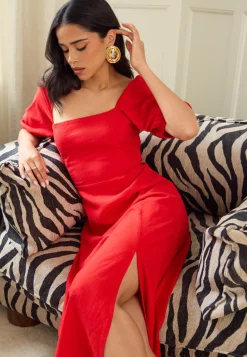 BUBBLEROOM Kesämekot|Midimekot*Puff Sleeve Linen Blend Dress