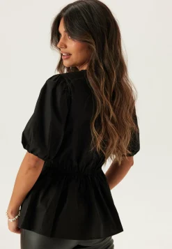 BUBBLEROOM Yksiväriset Puserot Ja Paidat|Röyhelöpuserot*Puff Sleeve Peplum Blouse