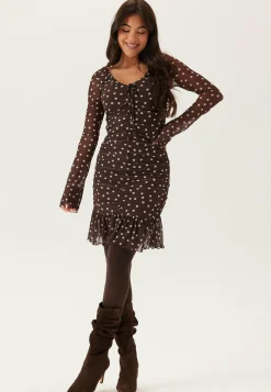 BUBBLEROOM Kukkakuosiset Ja Kuviolliset Mekot|Pilkulliset Mekot*Ruched Mesh Frill Dress