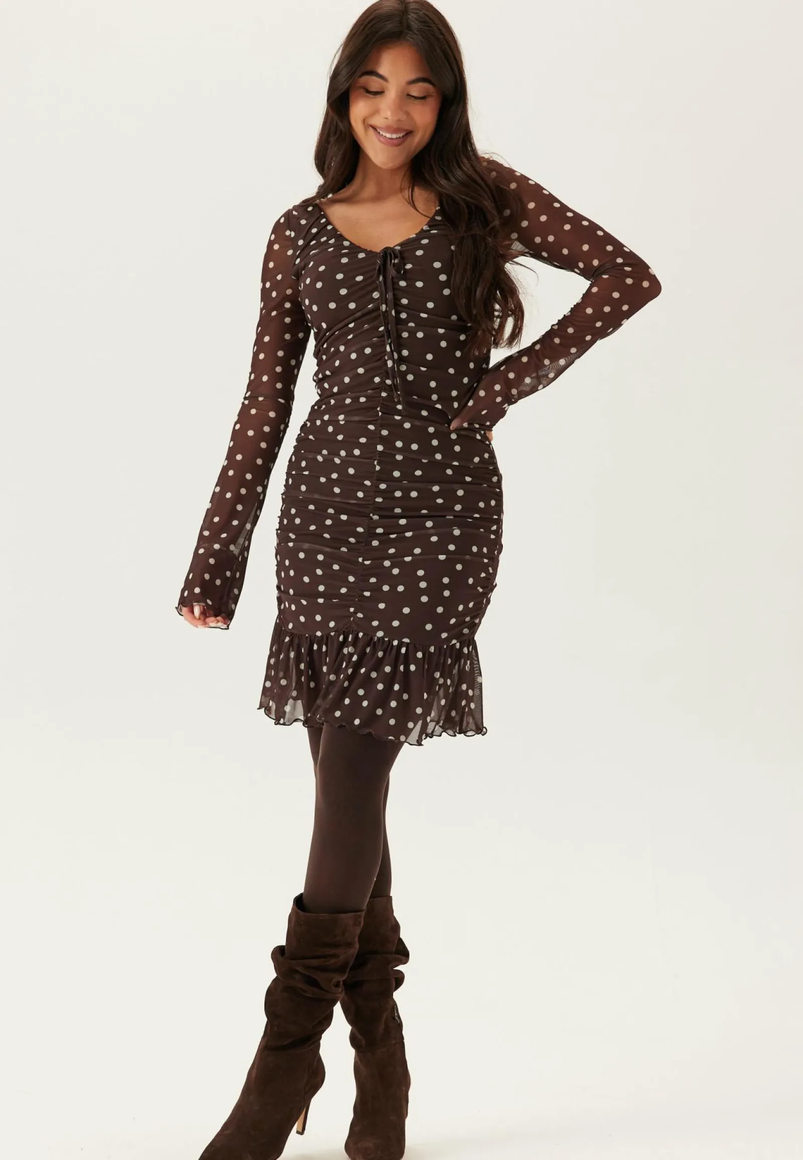 BUBBLEROOM Kukkakuosiset Ja Kuviolliset Mekot|Pilkulliset Mekot*Ruched Mesh Frill Dress