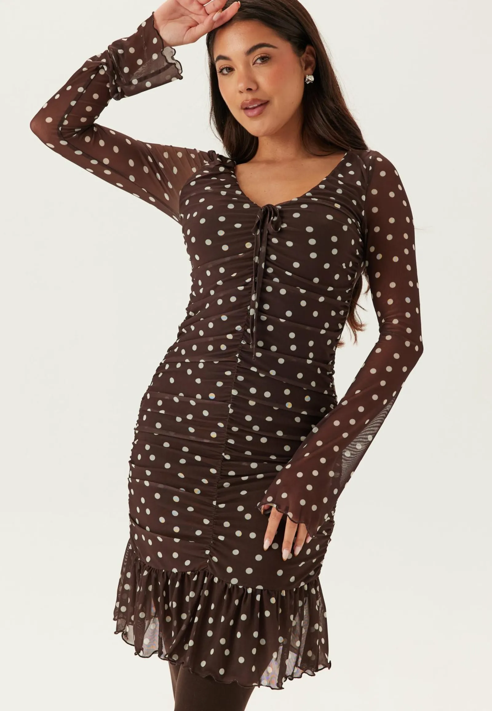 BUBBLEROOM Kukkakuosiset Ja Kuviolliset Mekot|Pilkulliset Mekot*Ruched Mesh Frill Dress