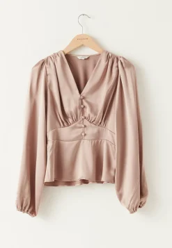 BUBBLEROOM Yksiväriset Puserot Ja Paidat|Tunikat Ja Puserot*Satin V-neck Blouse