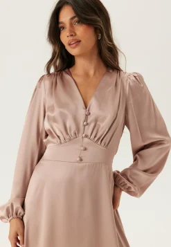 BUBBLEROOM Puhvihihalliset Mekot|Satiinimekot*Satin V-neck Maxi Dress