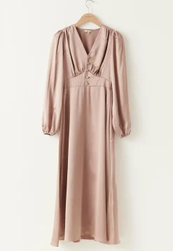 BUBBLEROOM Puhvihihalliset Mekot|Satiinimekot*Satin V-neck Maxi Dress