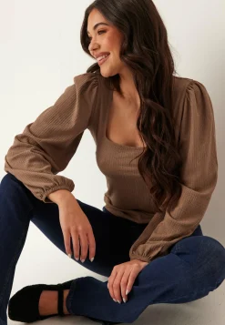 BUBBLEROOM Pitkähihaiset Topit|Rennot Topit*Square Neck Balloon Sleeve Top