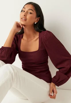 BUBBLEROOM Yksiväriset Puserot Ja Paidat|Rennot Puserot Ja Paidat*Square Neck Balloon Sleeve Top