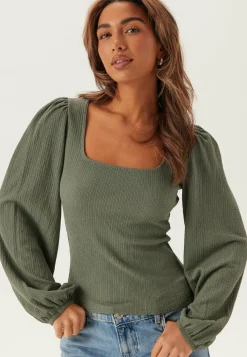 BUBBLEROOM Yksiväriset Puserot Ja Paidat|Rennot Puserot Ja Paidat*Square Neck Balloon Sleeve Top