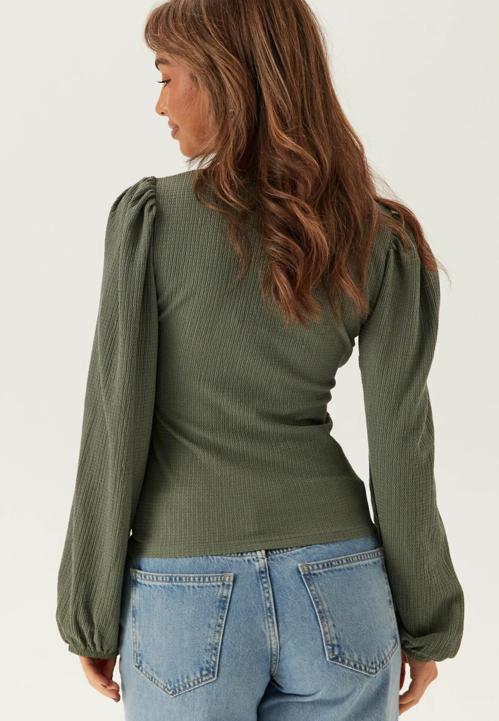 BUBBLEROOM Yksiväriset Puserot Ja Paidat|Rennot Puserot Ja Paidat*Square Neck Balloon Sleeve Top