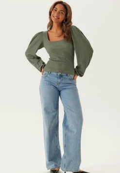 BUBBLEROOM Yksiväriset Puserot Ja Paidat|Rennot Puserot Ja Paidat*Square Neck Balloon Sleeve Top