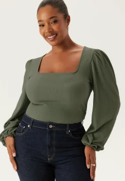 BUBBLEROOM Yksiväriset Puserot Ja Paidat|Rennot Puserot Ja Paidat*Square Neck Balloon Sleeve Top