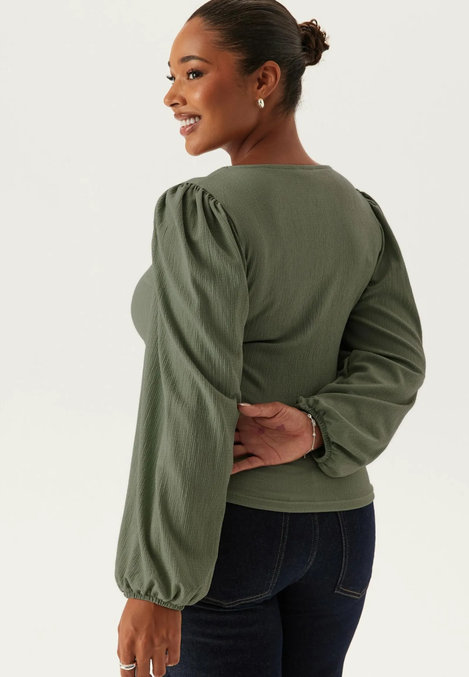 BUBBLEROOM Yksiväriset Puserot Ja Paidat|Rennot Puserot Ja Paidat*Square Neck Balloon Sleeve Top