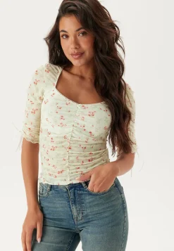 BUBBLEROOM Kukkakuosiset Topit|Pitkähihaiset Topit*Sweetheart Mesh Top