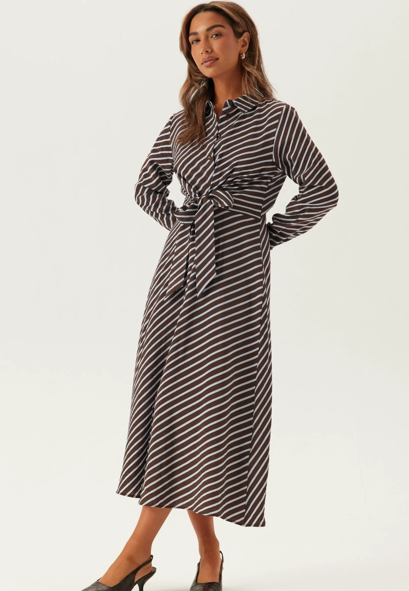 BUBBLEROOM Raidalliset Mekot|Kukkakuosiset Ja Kuviolliset Mekot*Tie Detail Shirt Dress