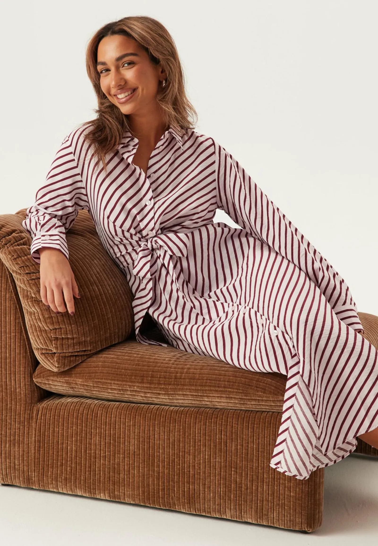 BUBBLEROOM Raidalliset Mekot|Kukkakuosiset Ja Kuviolliset Mekot*Tie Detail Shirt Dress