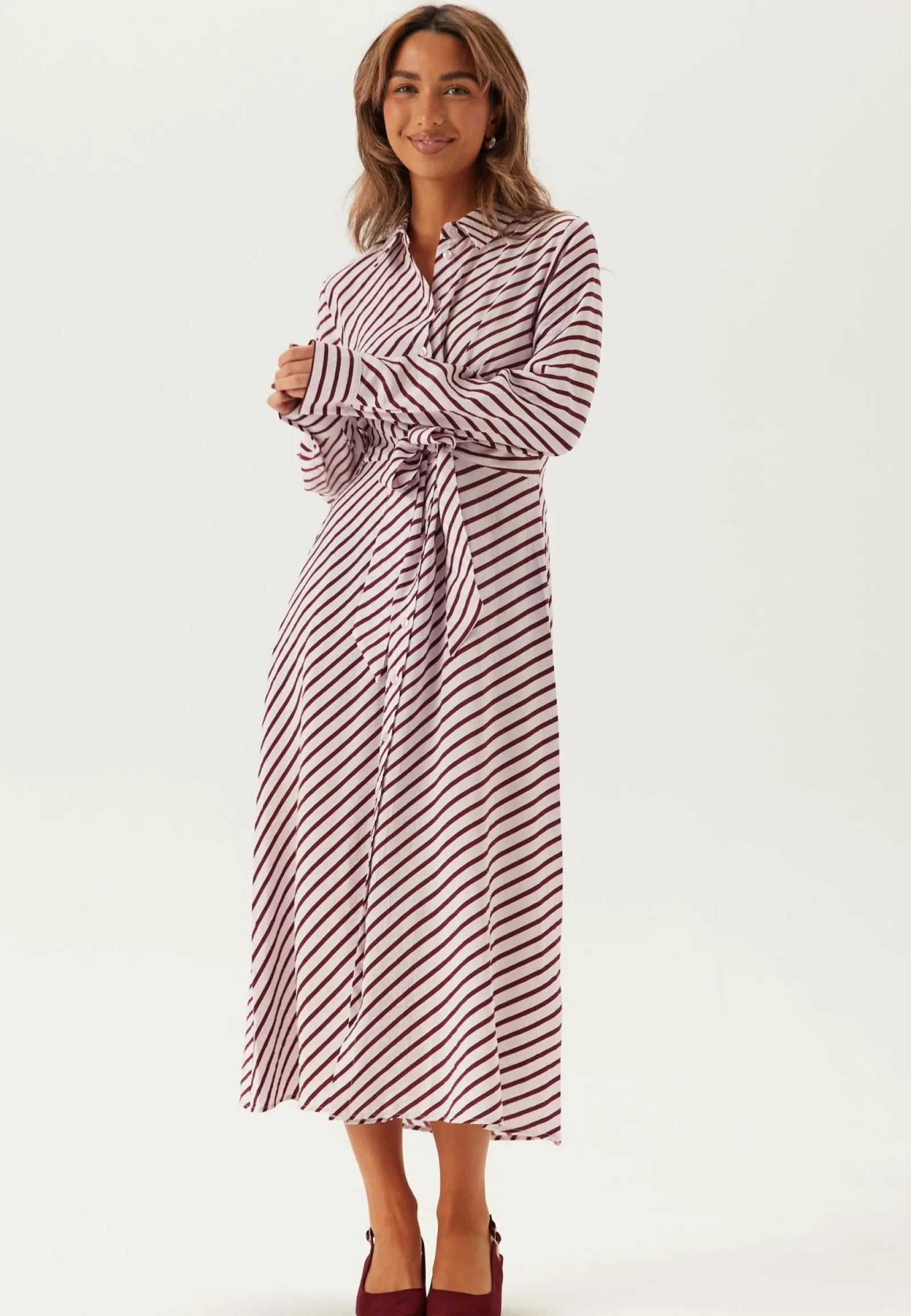 BUBBLEROOM Raidalliset Mekot|Kukkakuosiset Ja Kuviolliset Mekot*Tie Detail Shirt Dress