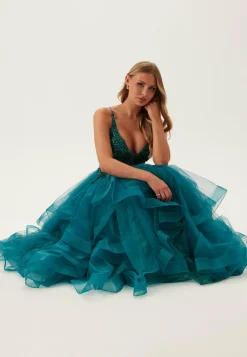 Christian Koehlert Iltapuvut|Maximekot*Tulle Frill Evening Dress with Lacing