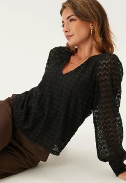 VERO MODA Yksiväriset Puserot Ja Paidat|Rennot Puserot Ja Paidat*Vmbecca Ls V-neck Lace Top