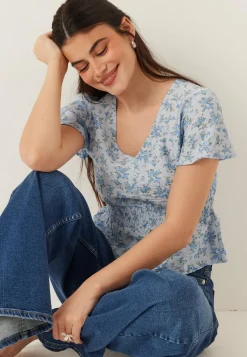 VERO MODA Hihattomat Puserot Ja Paidat|Kuviolliset Puserot*Vmjosie Ss V-neck Short Smock Top