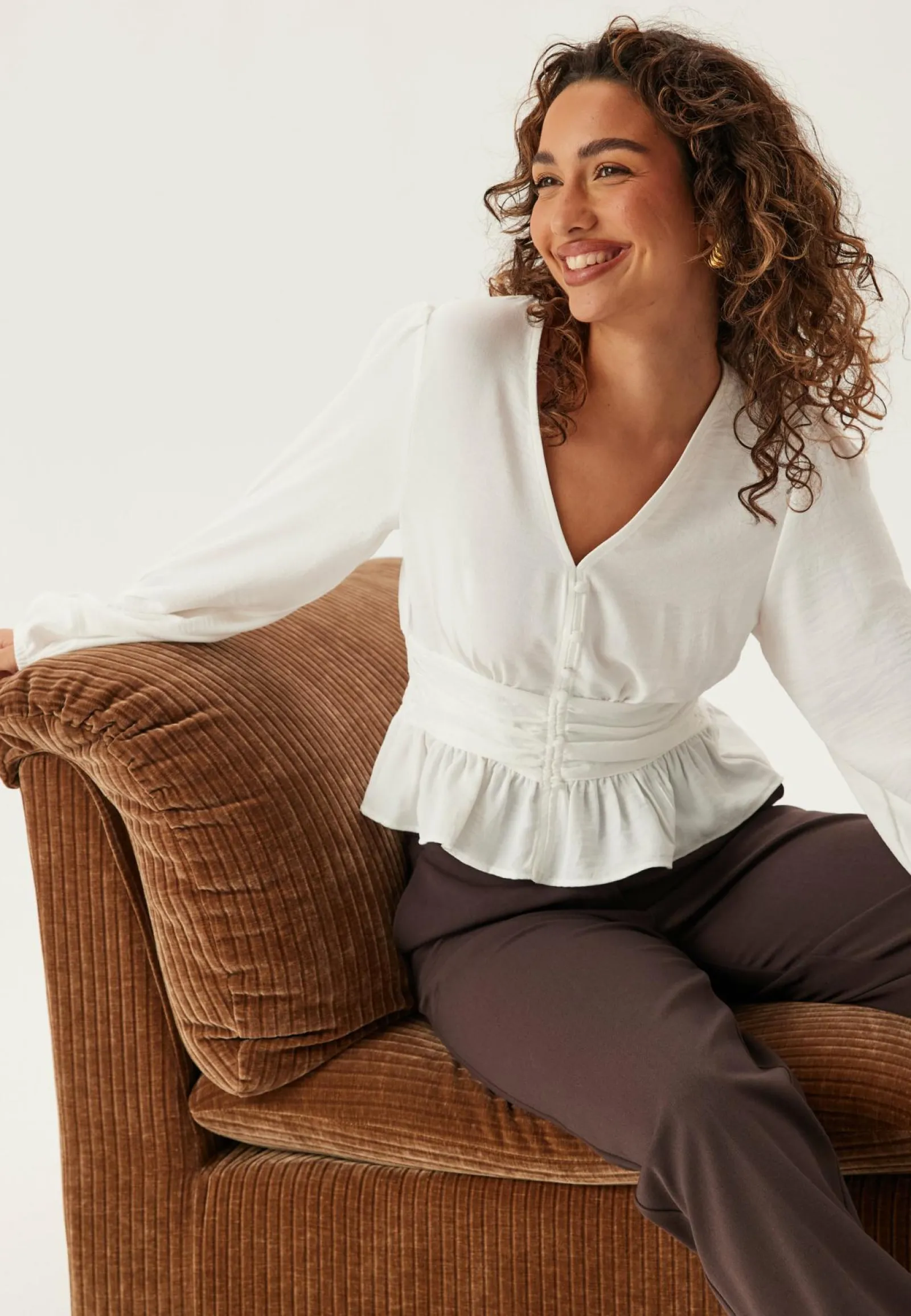 BUBBLEROOM Yksiväriset Puserot Ja Paidat|Rennot Puserot Ja Paidat*V-neck Button Blouse