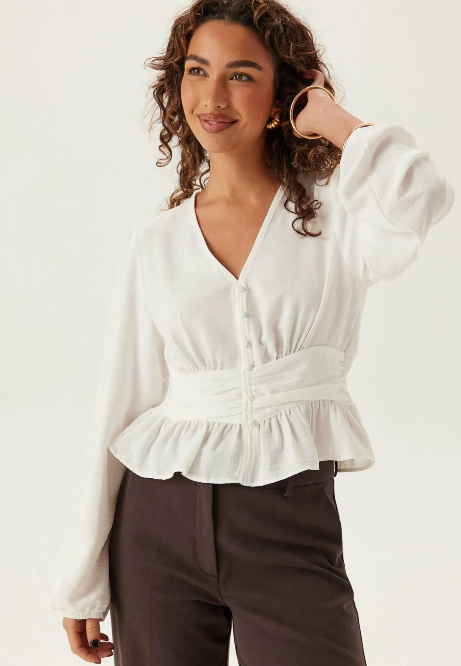 BUBBLEROOM Yksiväriset Puserot Ja Paidat|Rennot Puserot Ja Paidat*V-neck Button Blouse